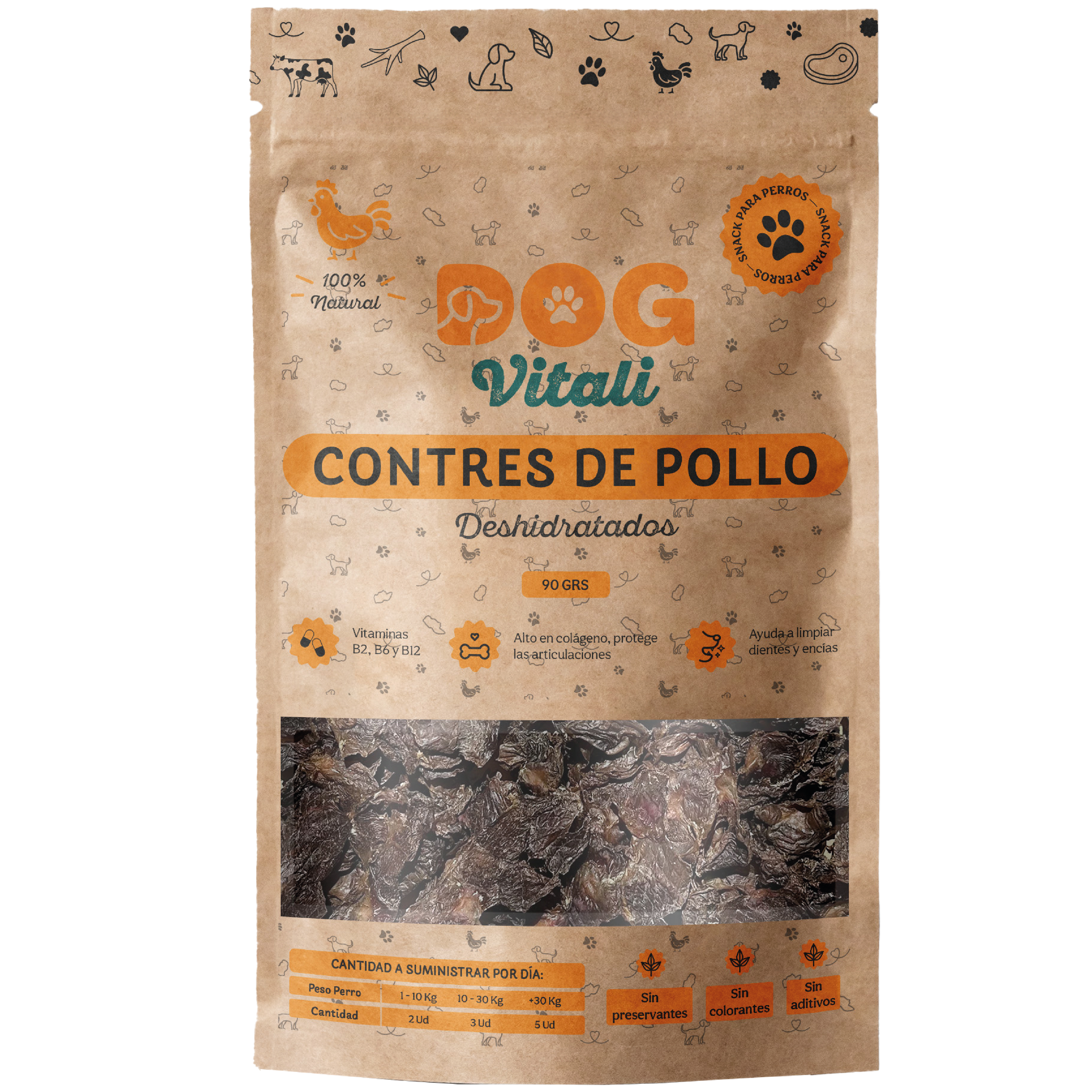 Contres de pollo deshidratados.
