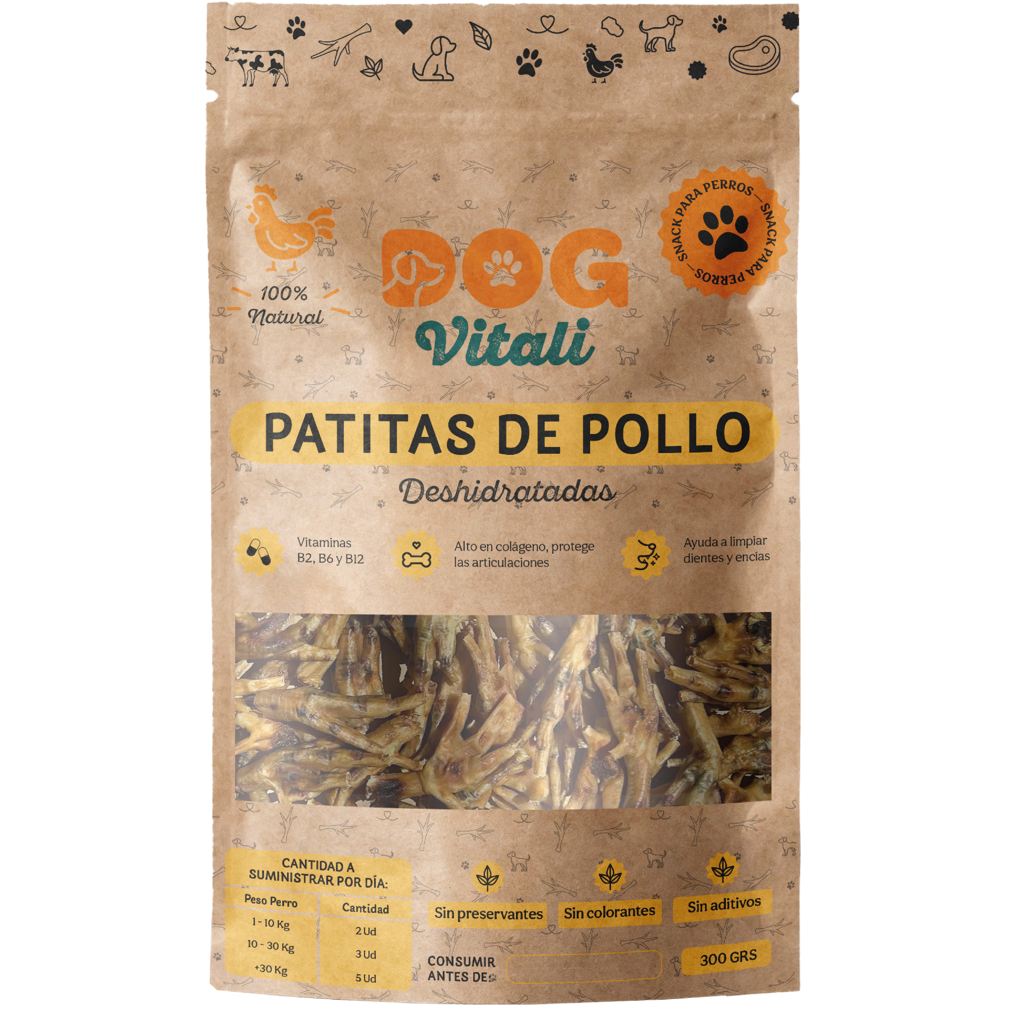 Patas de pollo deshidratadas.